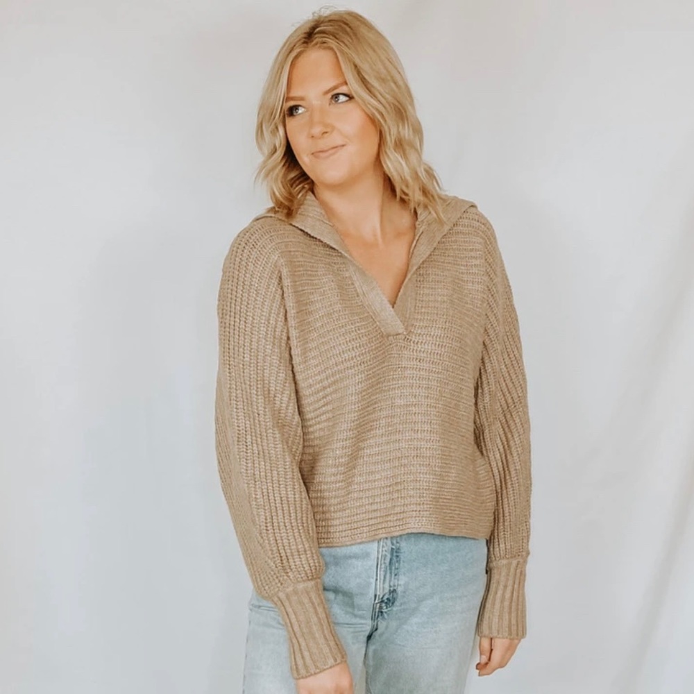 Elan Open Collar Sierra Sweater Taupe